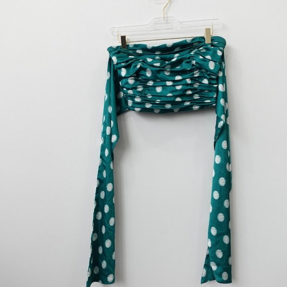 Cocktail Crop Top Small Polka Satin Pleated Ruched Stretch Green Bandeau HUTCH 4 - Picture 1 of 9